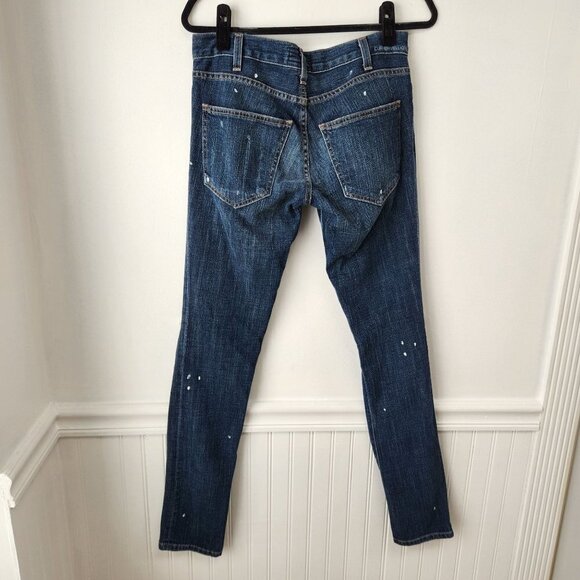 Current Elliott The Skinny Distressed Paint Splatter Low Rise Jeans 27 - Picture 2 of 9